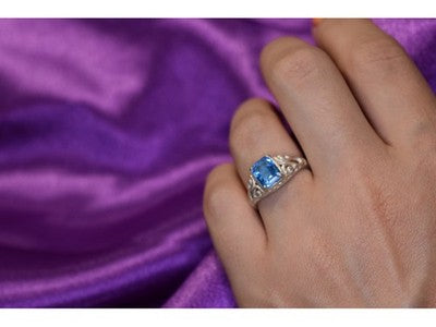 925 Sterling Silver Blue Topaz Openwork Ring Size 6.5