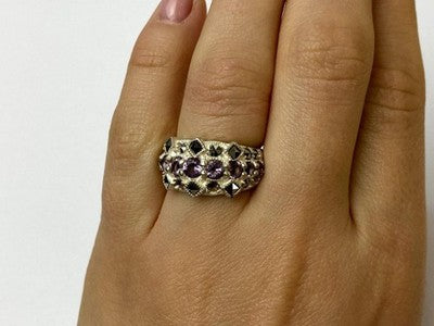 925 Sterling Silver Iolite & Marcasite Ring Size 6.5