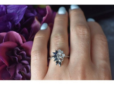 925 Sterling Silver Dark Blue Spinel & CZ Ring Size 6.5