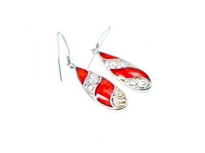 Vintage 925 Sterling Silver Red Jasper Earrings