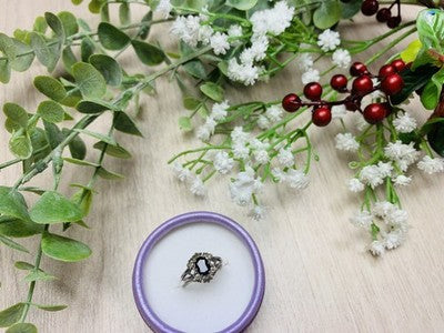 925 Sterling Silver Black Spinel Ring Size 6.5