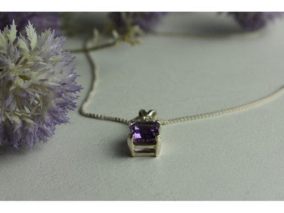 925 Sterling Silver Purple Tourmaline & Goshenite Chain With Pendant