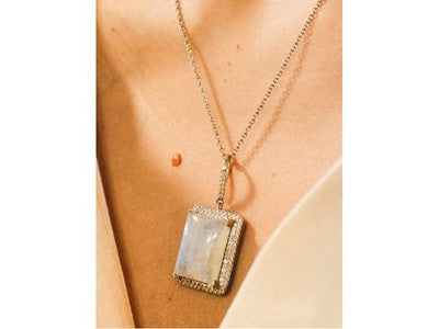 925 Sterling Silver Moonstone & CZ Chain With Pendant