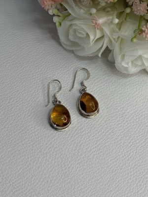 925 Sterling Silver Amber Earrings Length 1.30 Inch