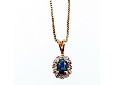 925 Sterling Silver Gold Plated Blue Sapphire Chain With Pendant Italy