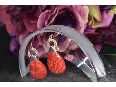 Vintage 925 Sterling Silver Red Jasper Earrings