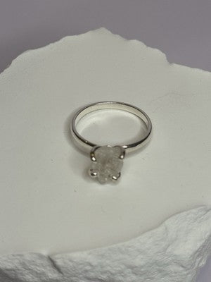 925 Sterling Silver Raw & Rough-Cut Diamond Ring Size 6.5