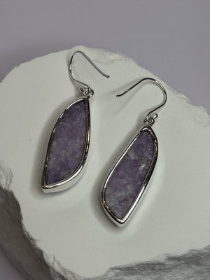 925 Sterling Silver Lepidolite Earrings Length 2 Inch