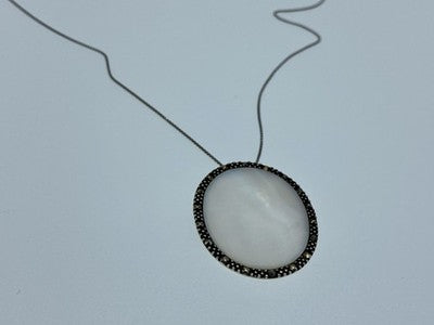 925 Sterling Silver Mother Of Pearl & Marcasites Chain With Pendant