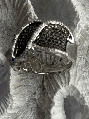 JWBR 925 Sterling Silver Black & White Diamonds Ring Size 7