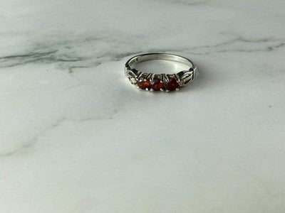 925 Sterling Silver Spessartine & CZ Ring Size 8