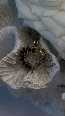 925 Sterling Silver Gold Plated Heart Blue Sapphire & Diamond Pendant