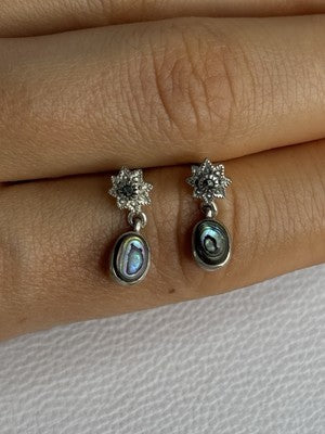 925 Sterling Silver Abalone & Marcasite Earrings Length 0.60 Inch
