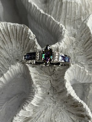 925 Sterling Silver Mystic Topaz Blue Topaz Amethyst Beryl Ring Size 10.5