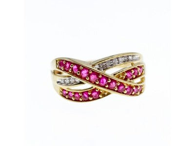 10K Yellow Gold Ruby & White Sapphire Ring Size 10