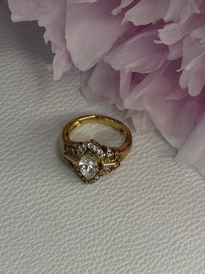 925 Sterling Silver Gold Plated CZ Ring Size 5