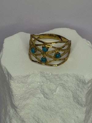 925 Sterling Silver Gold Plated Turquoise Ring Size 8.5
