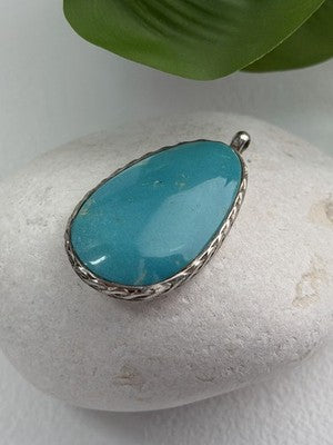 925 Sterling Silver Turquoise Pendant Length 1.8 in