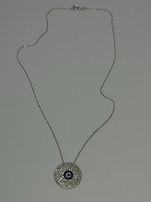 14K WHITE GOLD NECKLACE WHITE & BLUE CRYSTALS LENGTH 17 INCH