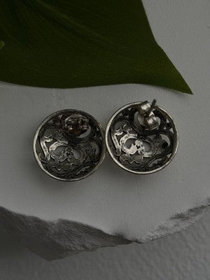 Vintage Scroll Stud Ornate Filigree Dome 925 Sterling Silver Earrings