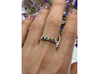 925 Sterling Silver Topaz, Peridot & Spinel Ring Size 9