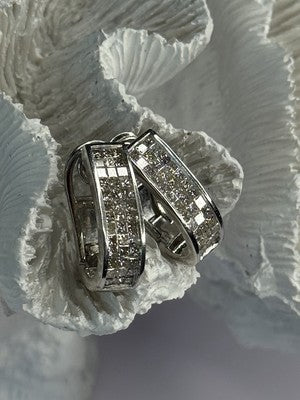Classy 14K White Gold Diamond 1 Carat Earrings Length 0.83 Inch