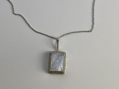 925 Sterling Silver Moonstone & CZ Chain With Pendant