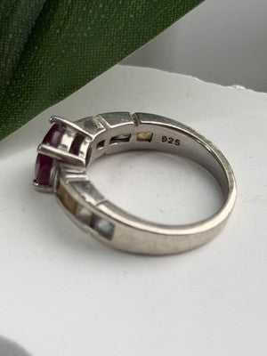 TGGC 925 Sterling Silver Ruby & Multi Color Spinel Stones Ring Size 8