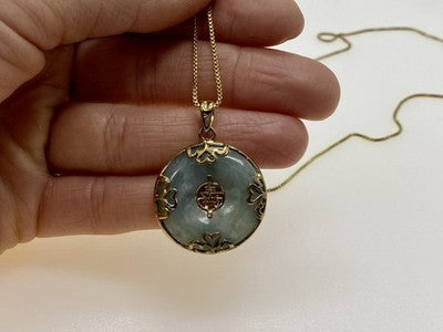 925 Sterling Silver Gold Plated Nephrite Chain With Pendant Italy