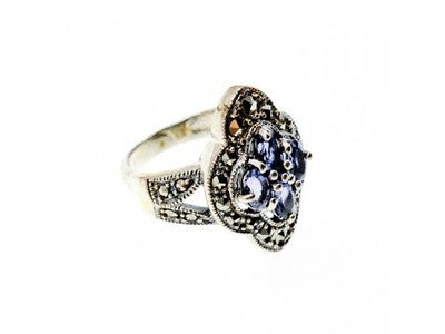 Vintage 925 Sterling Silver Amethyst & Marcasites Ring Size 5.5