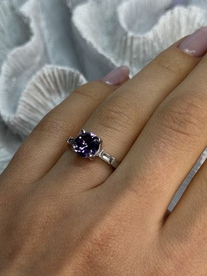 925 Sterling Silver Purple & White Spinel Ring Size 6.5