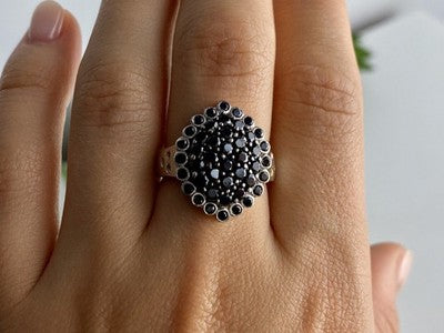925 Sterling Silver Sapphires & CZ Ring Size 9