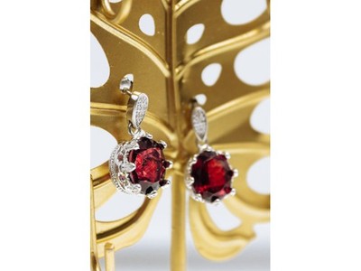 925 Sterling Silver Rubellite & CZ Earrings