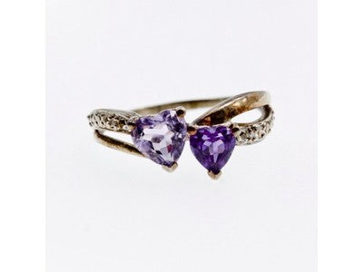 925 Sterling Silver Iolite & Tanzanite "Hearts" Ring Size 11.75