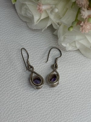 925 Sterling Silver Amethyst Earrings Length 1.20 Inch