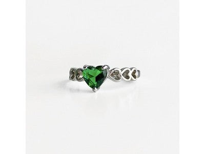 925 Sterling Silver Green CZ "Heart" Ring Size 6.5
