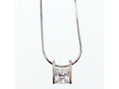 925 Sterling Silver CZ Chain With Pendant Italy