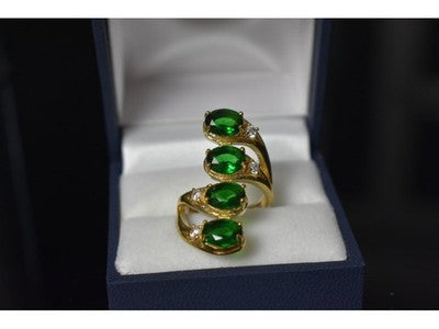 925 Sterling Silver Gold Plated Alpanite & CZ Ring Size 7