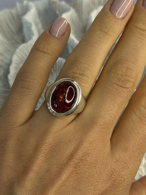 925 Sterling Silver Amber Ring Size 7