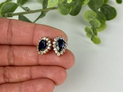 925 Sterling Silver Gold Plated Sapphires & CZ Earrings