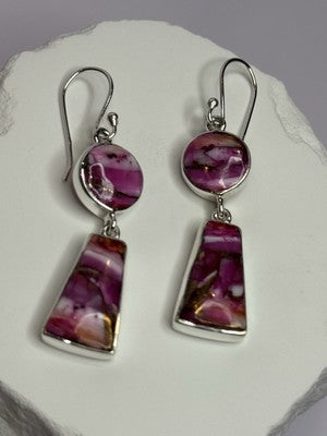 925 Sterling Silver Pink Oyster Turquoise Earrings Length 2 Inch