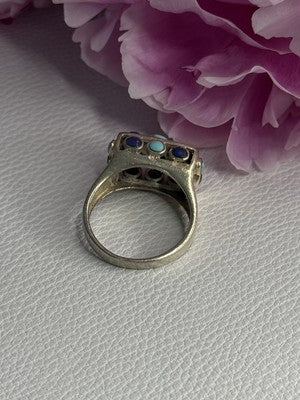 925 Sterling Silver Turquoise & Sodalite Ring Size 7.5