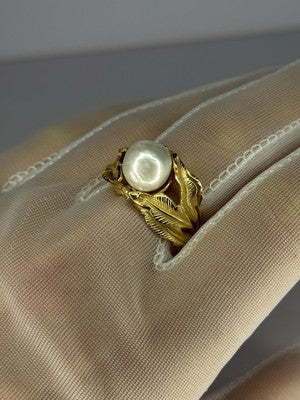 925 Sterling Silver Gold Plated Pearl Ring Size Adjustable
