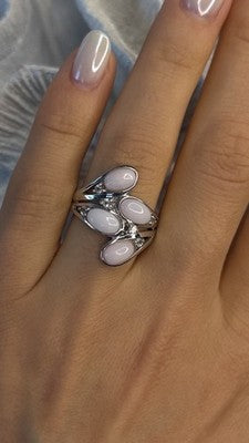 925 Sterling Silver Peruvian Pink Opal & White Colorless Beryl Ring Size 8