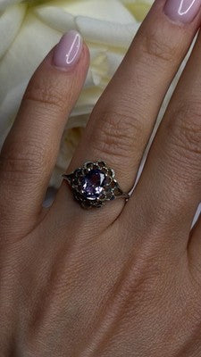 925 Sterling Silver Amethyst Set Floral Filigree Ring Pendant & Earrings