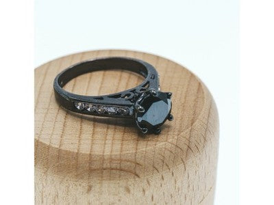 Black 925 Sterling Silver Spinel & CZ Ring Size 9.25