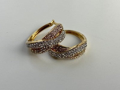 925 Sterling Silver Gold Plated Multicolor CZ Hoop Earrings