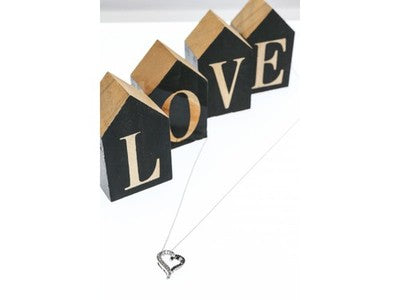 10K White Gold Black & White Diamonds Heart Chain With Pendant