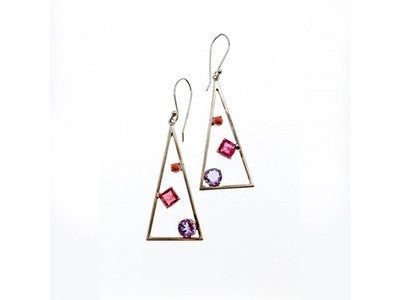 925 Sterling Silver Morganite, Iolite & Agate Earrings