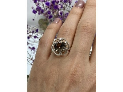 925 Sterling Silver Brown Tourmaline Ring Size 6.5